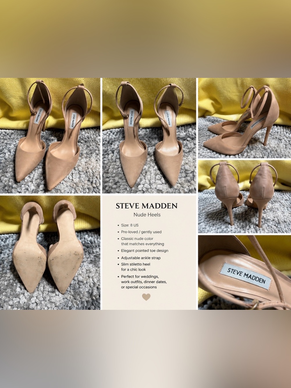 Steve Madden Beige Pointed Toe Ankle Strap Heels
